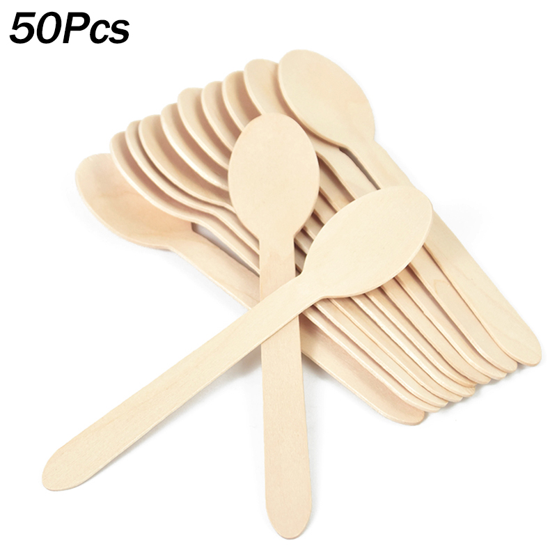 Wedding Supply Kit - 50Pcs Disposable Wooden Spoon Fork Knife