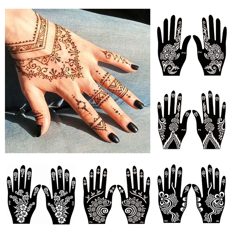 2pcs Henna Tattoo Stencils Tem - Indian Wedding Supply avaliação e preço