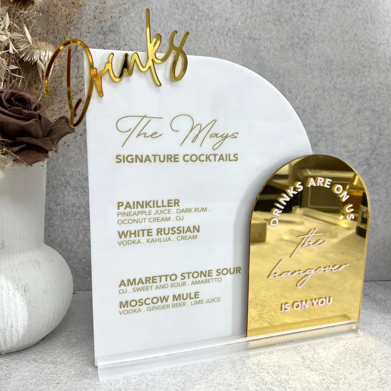 Custom Bar Menu with 3D Cutout - Table Number Gold avaliação e preço