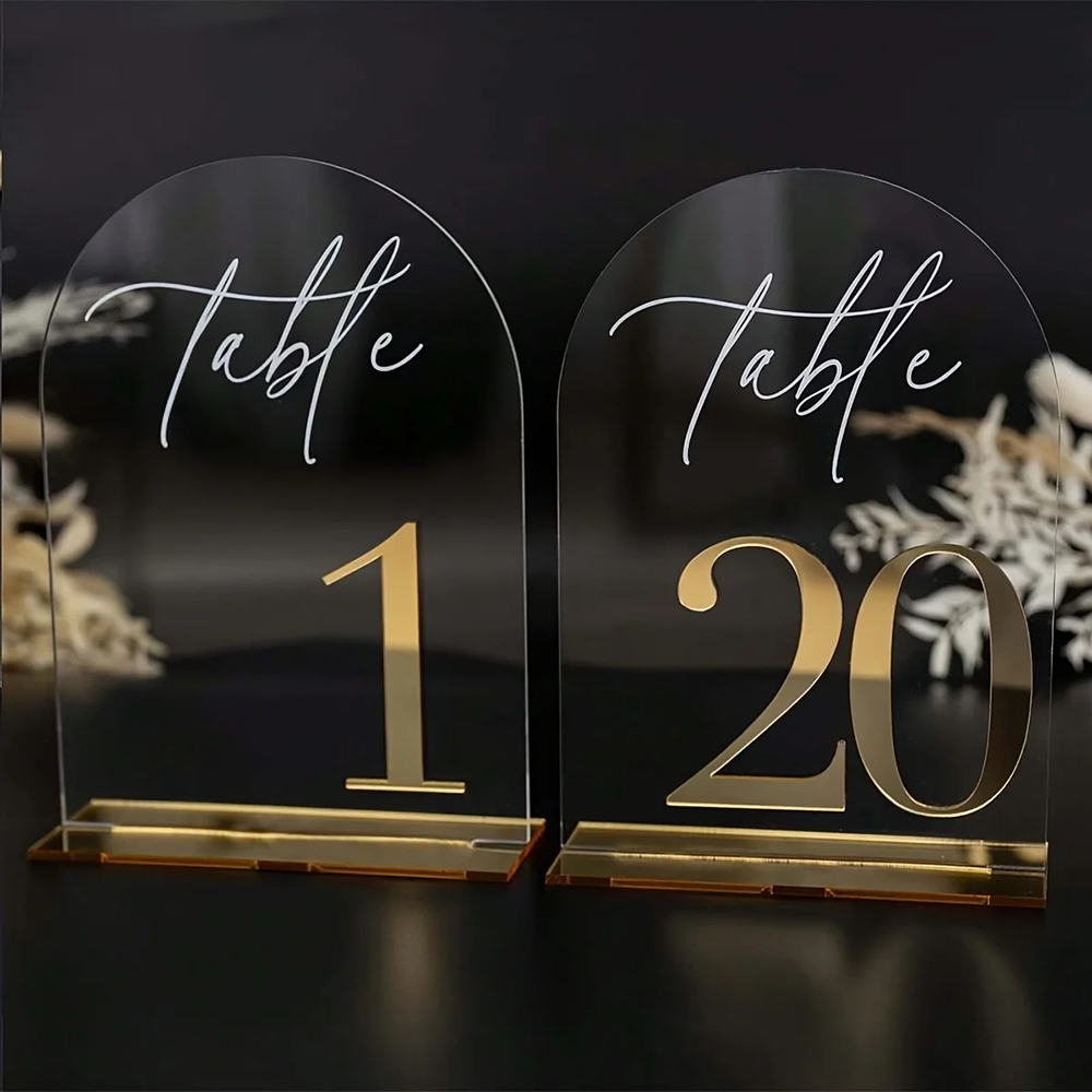 Custom 1 and 10pcs clear Acryl - Table Number Gold avaliação e preço