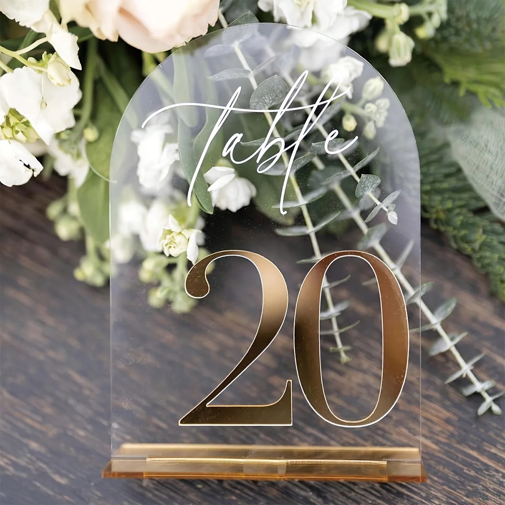 Custom 1 and 10pcs clear Acryl - Table Number Gold avaliação e preço