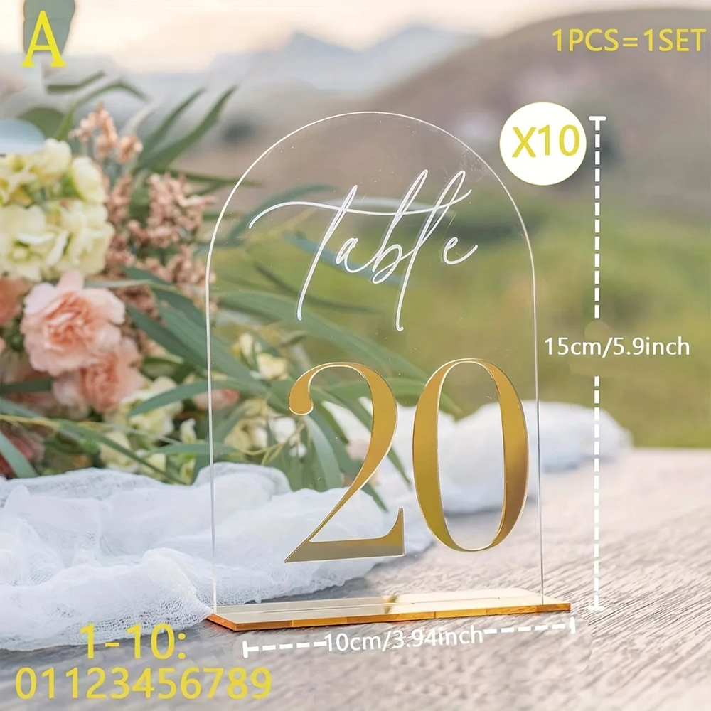 Custom 1 and 10pcs clear Acryl - Table Number Gold avaliação e preço