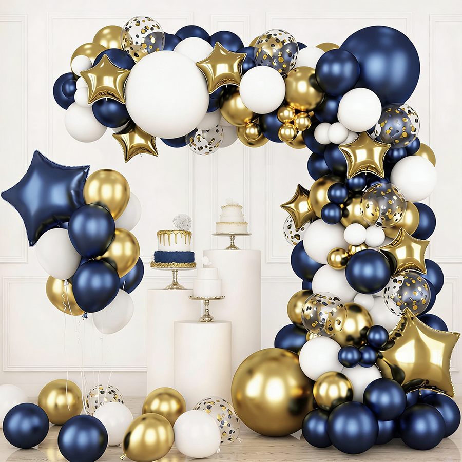 Navy Blue Gold White Latex Bal - Wedding Supply Kit avaliação e preço