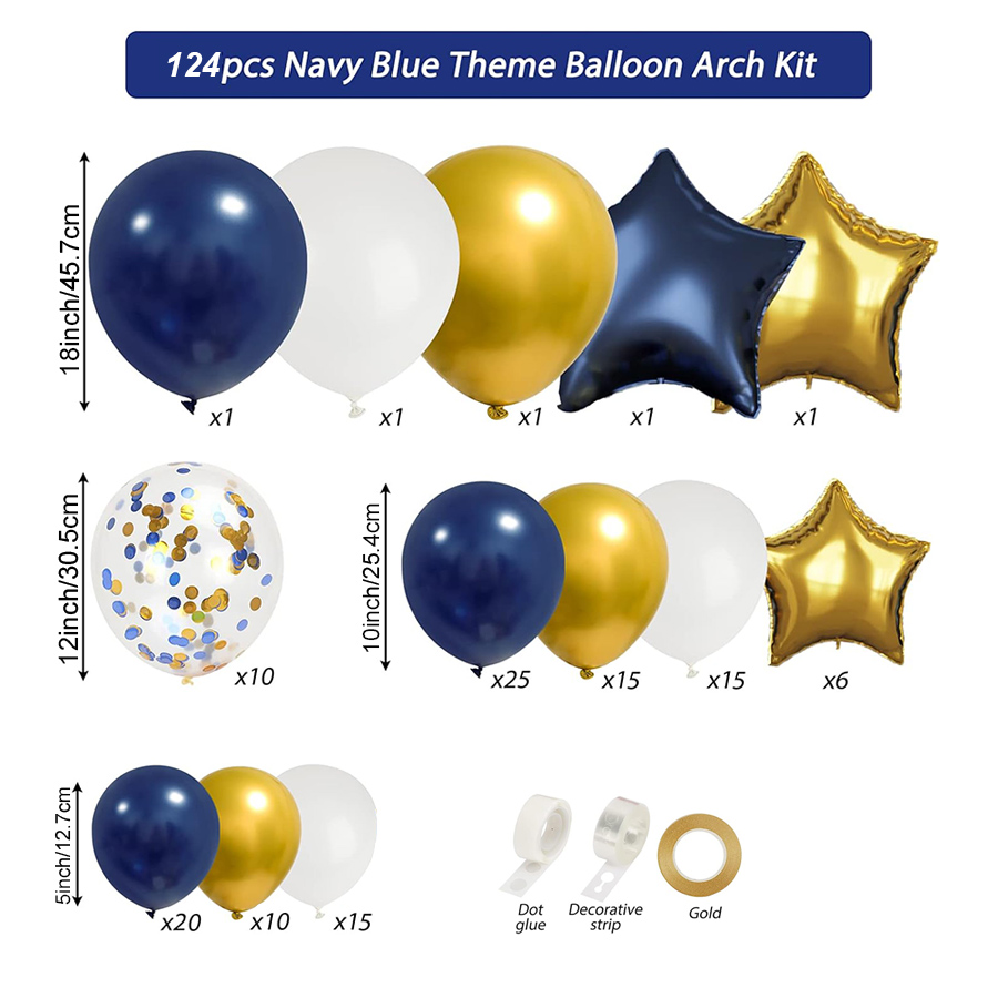 Navy Blue Gold White Latex Bal - Wedding Supply Kit avaliação e preço