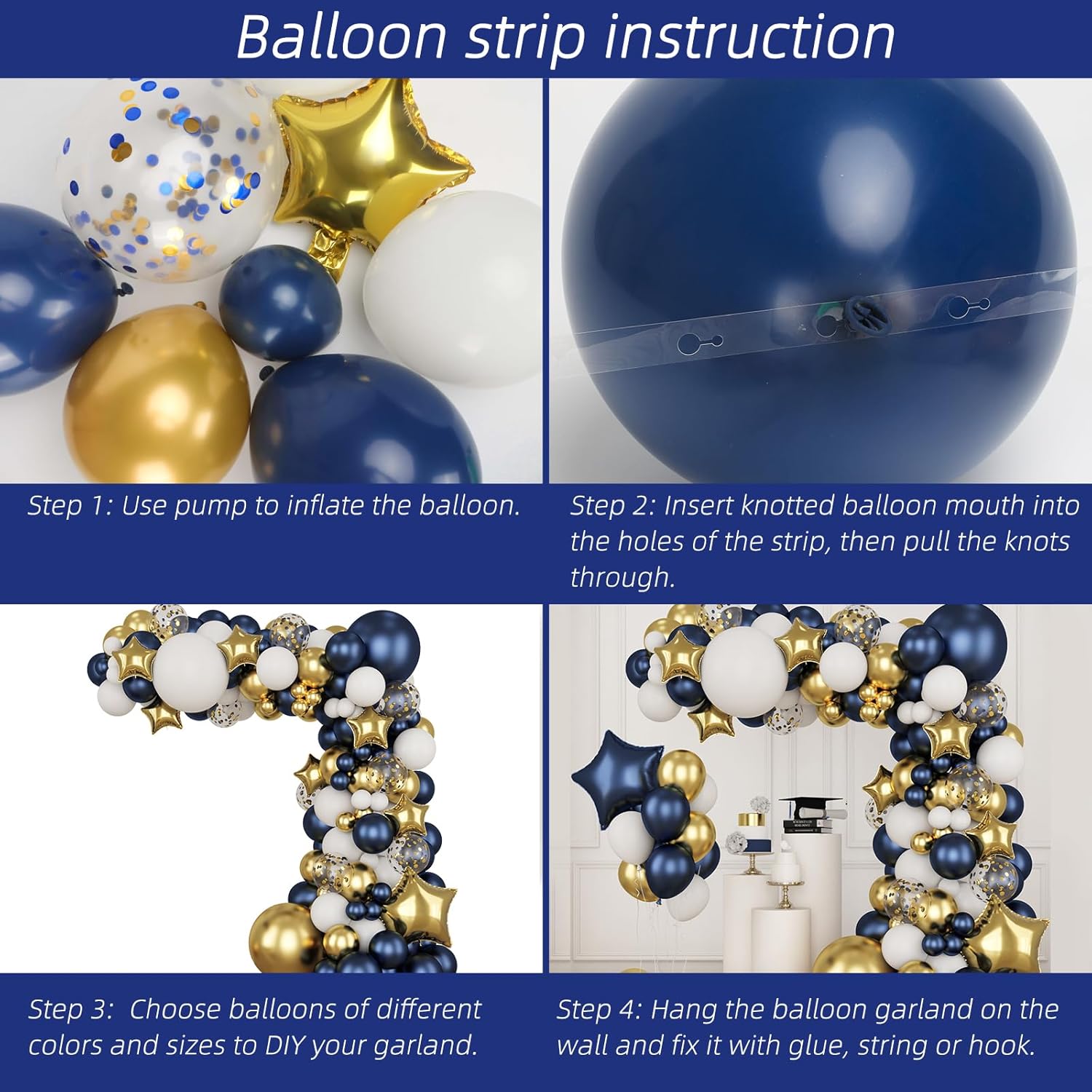 Navy Blue Gold White Latex Bal - Wedding Supply Kit avaliação e preço